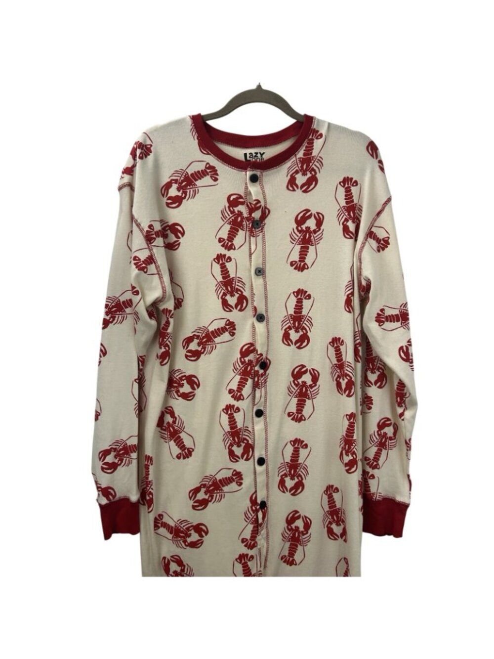 Lazy One Unisex Red White Trap Door Lobster Maine One Piece Pajamas Size Large - Picture 2 of 16